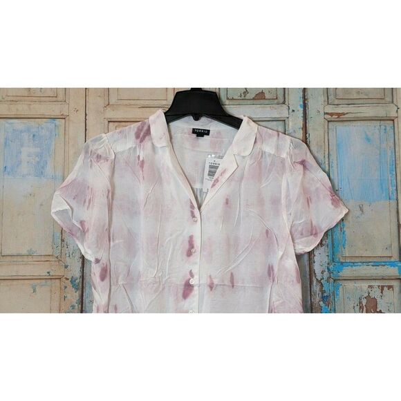Torrid Womens Plus Size 1 Challis Tie Dye Mauve Button Front White NWT - Picture 4 of 11